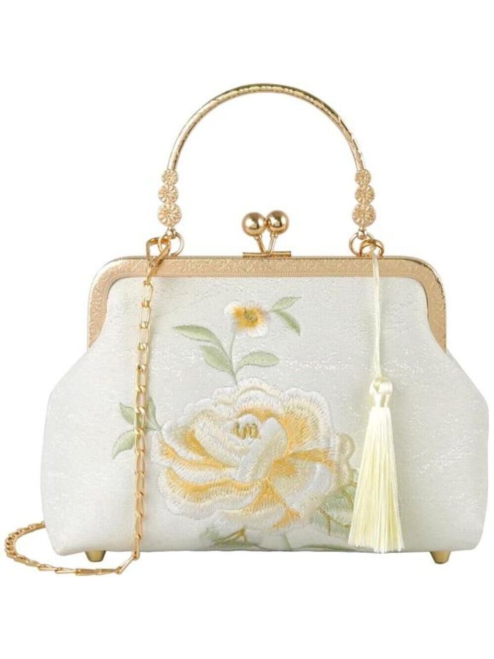 Embroidered Peony Flower Clutch Purse Chinese Style Evening Crossbody Bag